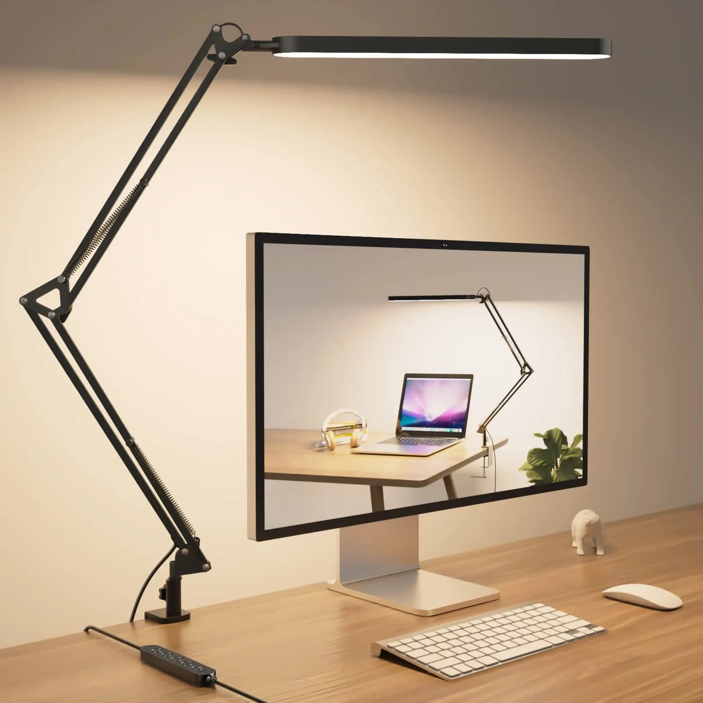 Lampe de bureau LED à bras long, pince pliable, lumière de soin des yeux réglable avec 3 modes de couleur, variable pour lire, les études et les travaux de bureau
