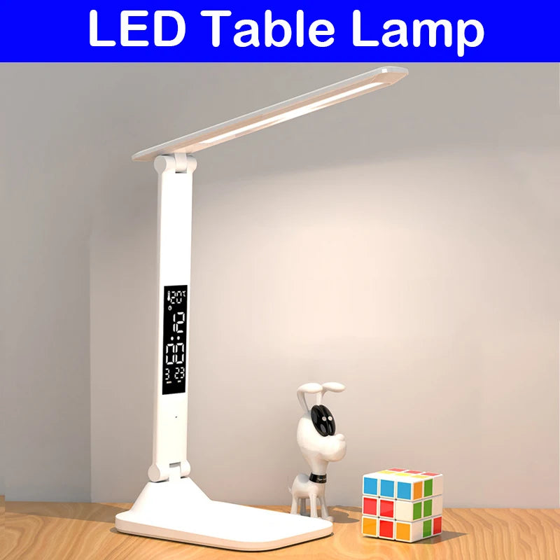 Lampe de Table pliante USB lecture tactile réglable Protection des yeux avec réveil thermomètre LED lampe de bureau USB Charge veilleuse