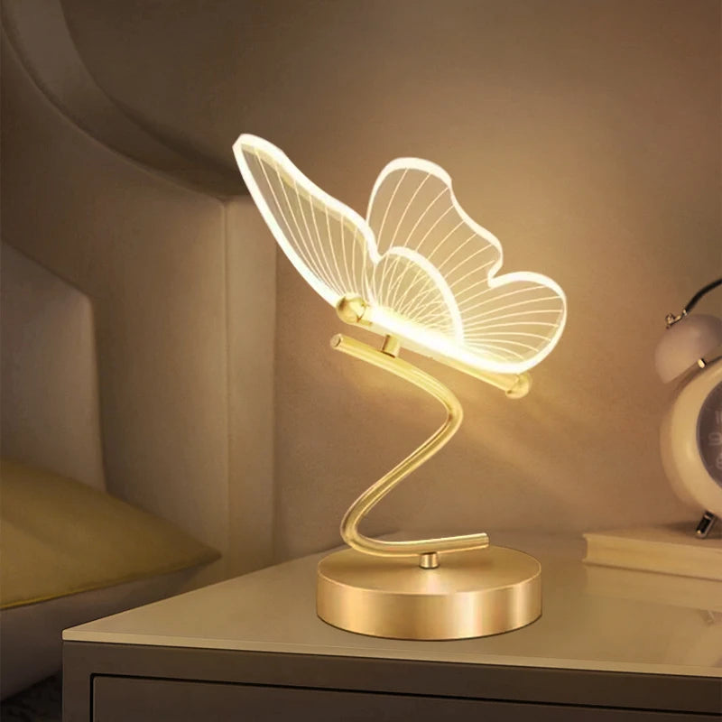 Lampe de Table papillon nordique USB, éclairage intérieur, bouton de commutation, décoration de maison, chambre à coucher, chevet, salon, dîner, lampes de bureau LED