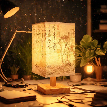 LED décoration lampes de Table Simple Dimmable prise veilleuse tissu abat-jour carré chambre Style chinois chevet bureau lumières